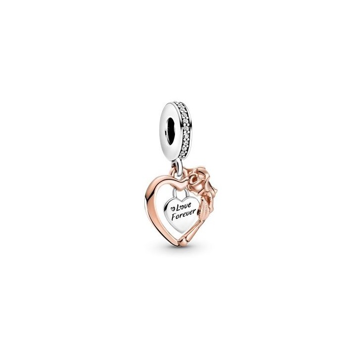 Juweel PANDORA Heart & Rose Flower Dangle Charm 789290C01