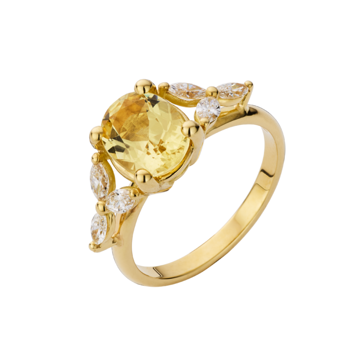 Juweel Atelier P ring Esmeralde 18k geelgoud Diamant/Yellow Beryl APS080-10X8-18Y